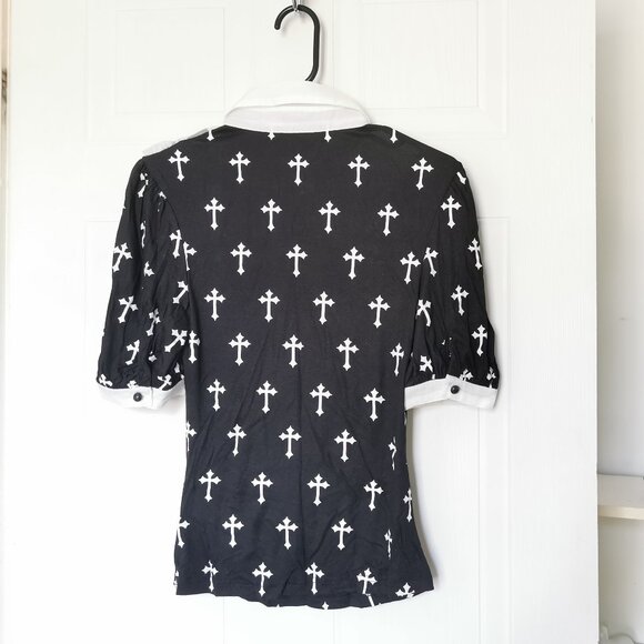 Devil Fasion, Black & White Cross Top. XS - Picture 4 of 5